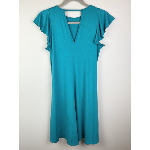 Three Dots Flutter Sleeve Jersey Easy Flounce T Shirt Dress Teal Blue Strappy S - Picture 5 of 12